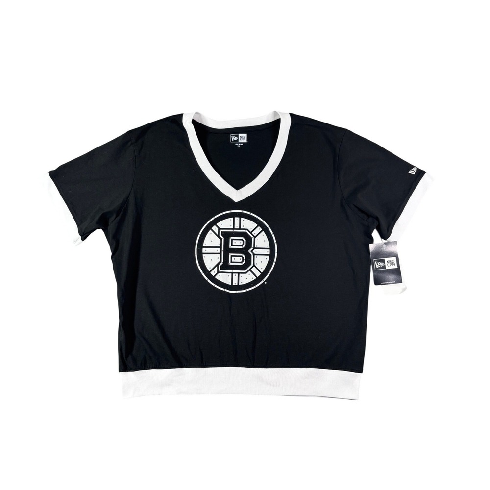 New Era Boston Bruins NHL V-Neck T-Shirt Black White XXL NWT